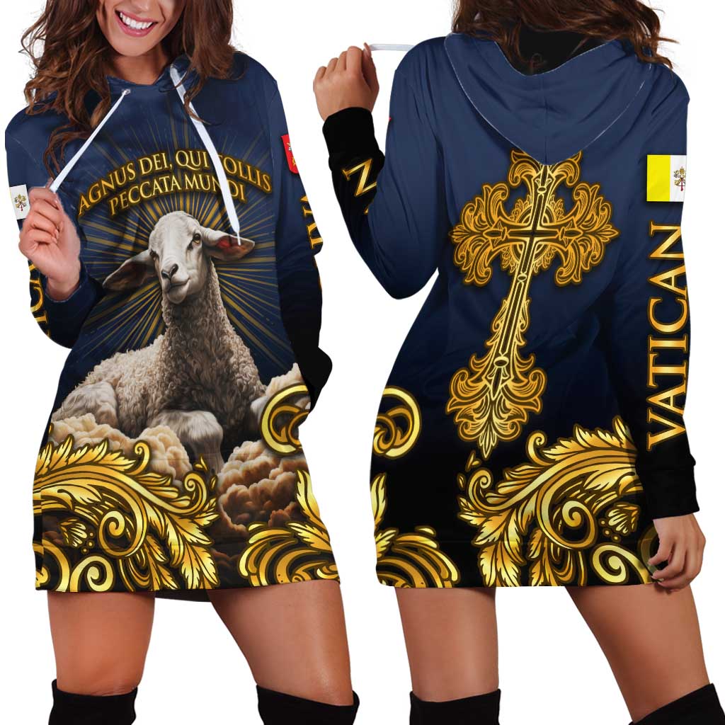 Agnus Dei Lamb of God Hoodie Dress Latin Catholic Art with Gold Baroque Accents