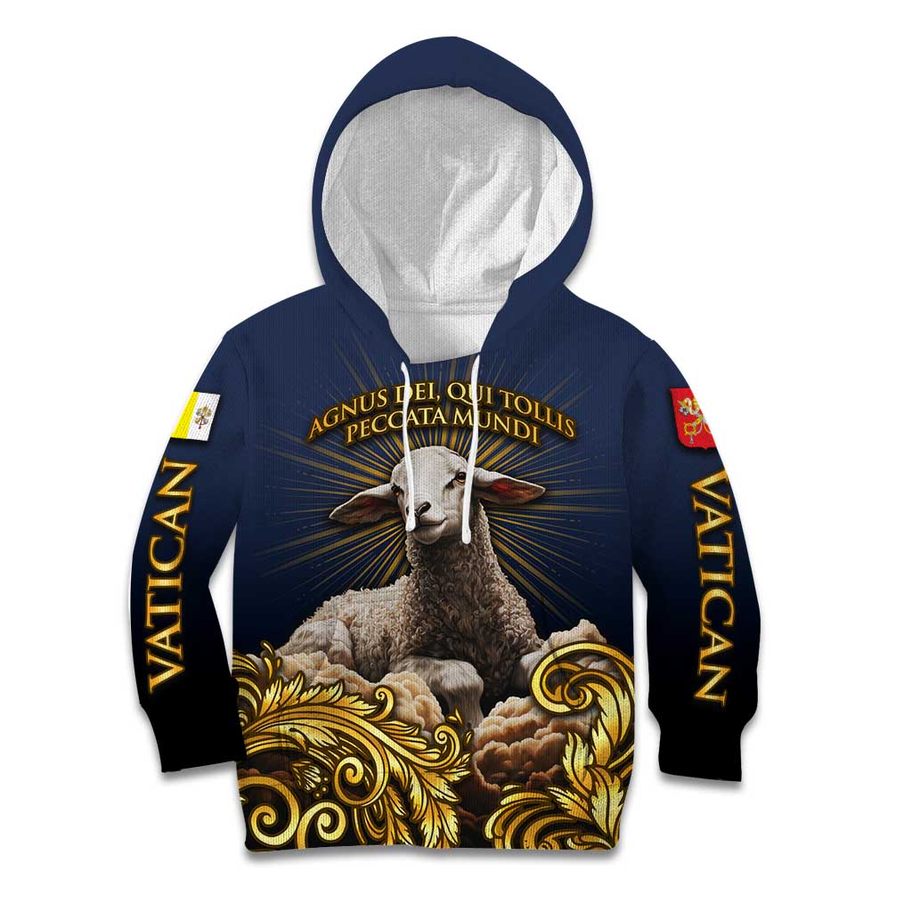 Agnus Dei Lamb of God Kid Hoodie Latin Catholic Art with Gold Baroque Accents
