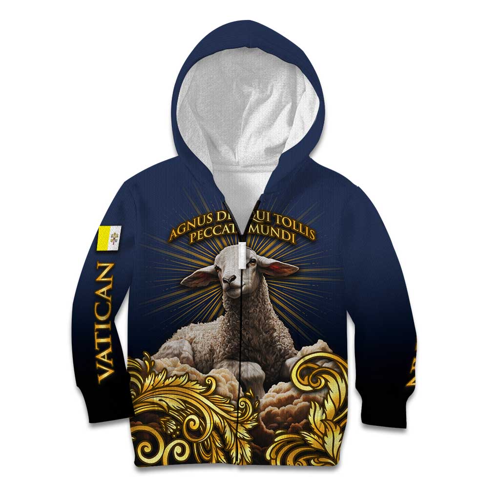 Agnus Dei Lamb of God Kid Hoodie Latin Catholic Art with Gold Baroque Accents
