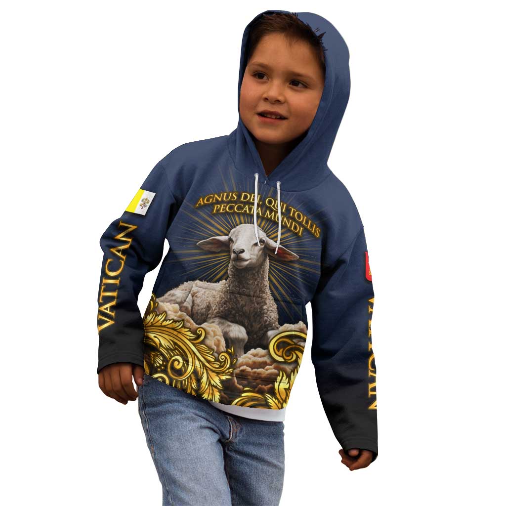 Agnus Dei Lamb of God Kid Hoodie Latin Catholic Art with Gold Baroque Accents