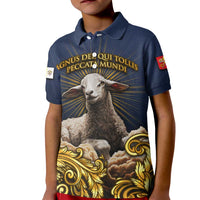 Agnus Dei Lamb of God Kid Polo Shirt Latin Catholic Art with Gold Baroque Accents