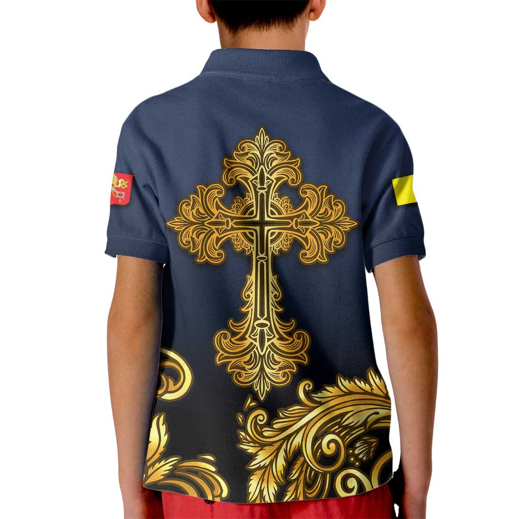 Agnus Dei Lamb of God Kid Polo Shirt Latin Catholic Art with Gold Baroque Accents