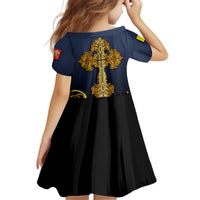 Agnus Dei Lamb of God Kid Short Sleeve Dress Latin Catholic Art with Gold Baroque Accents