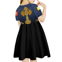 Agnus Dei Lamb of God Kid Short Sleeve Dress Latin Catholic Art with Gold Baroque Accents