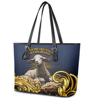 Agnus Dei Lamb of God Leather Tote Bag Latin Catholic Art with Gold Baroque Accents