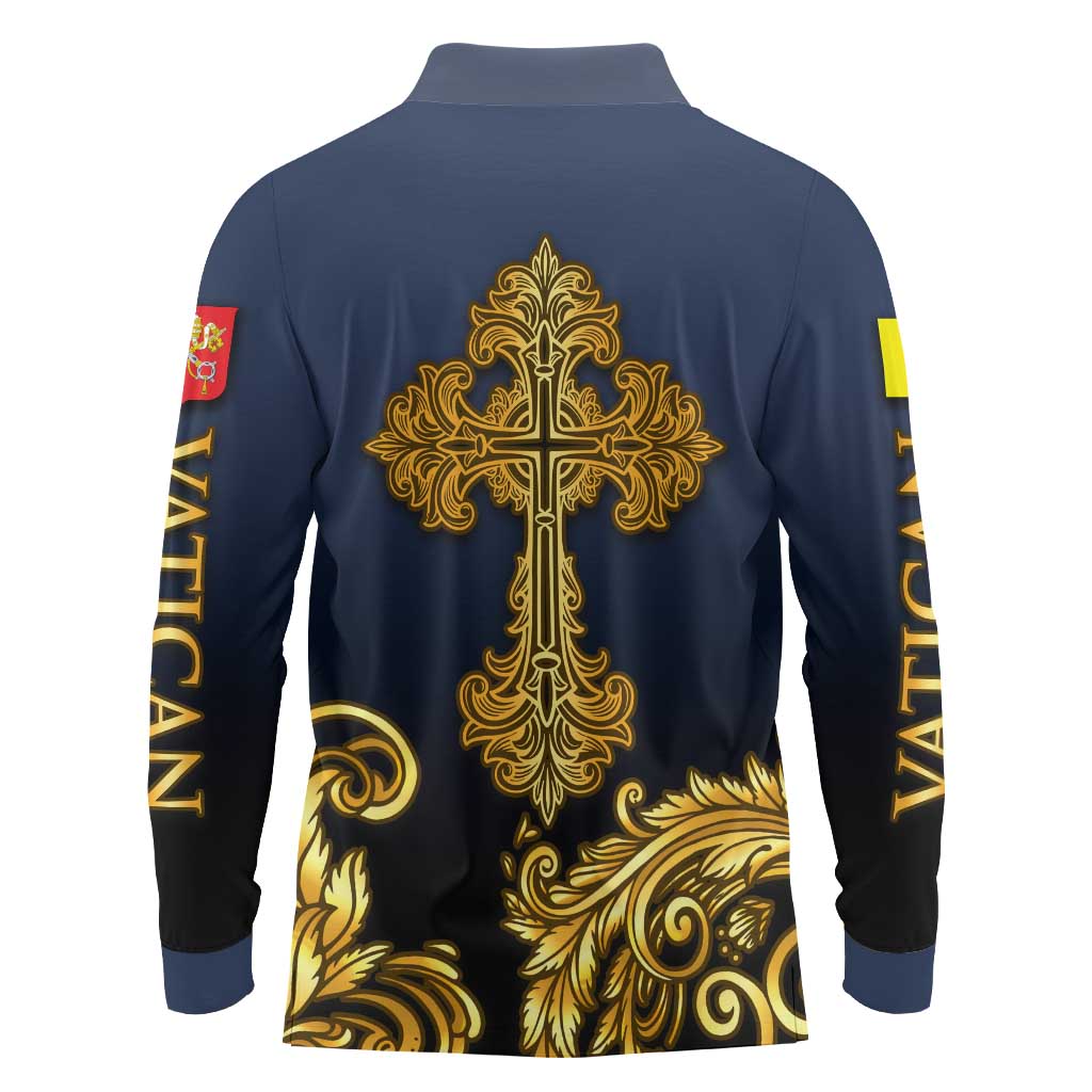 Agnus Dei Lamb of God Long Sleeve Polo Shirt Latin Catholic Art with Gold Baroque Accents