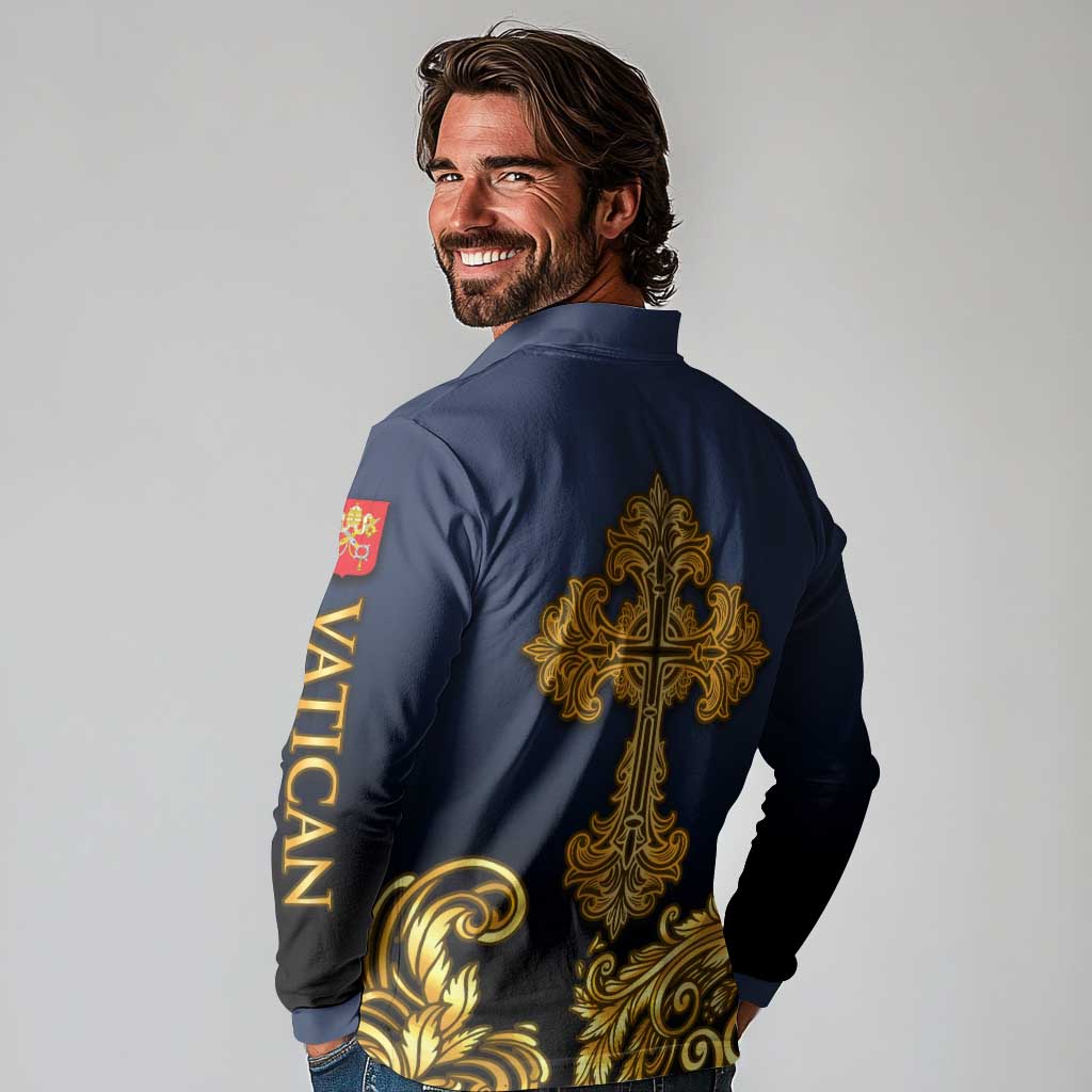 Agnus Dei Lamb of God Long Sleeve Polo Shirt Latin Catholic Art with Gold Baroque Accents