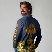 Agnus Dei Lamb of God Long Sleeve Polo Shirt Latin Catholic Art with Gold Baroque Accents