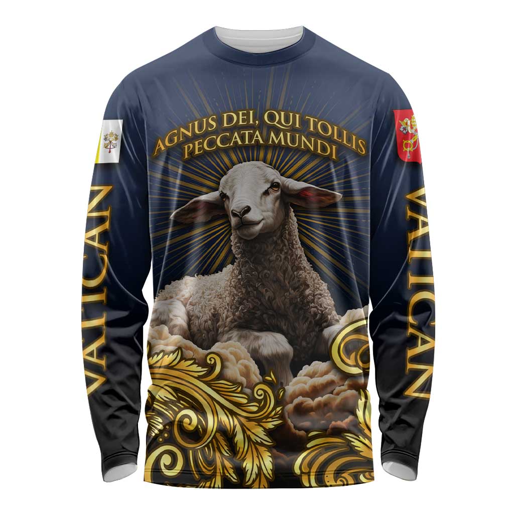 Agnus Dei Lamb of God Long Sleeve Shirt Latin Catholic Art with Gold Baroque Accents