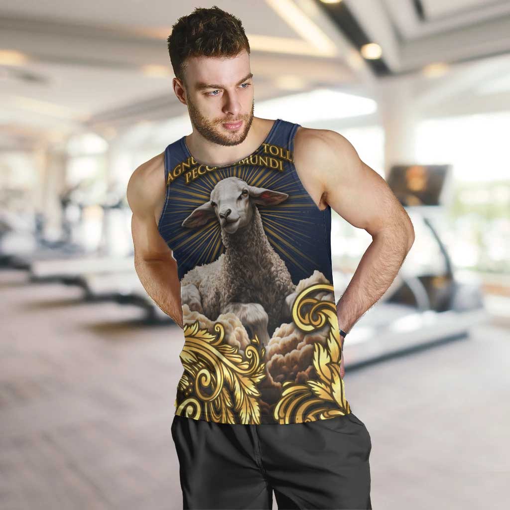 Agnus Dei Lamb of God Men Tank Top Latin Catholic Art with Gold Baroque Accents