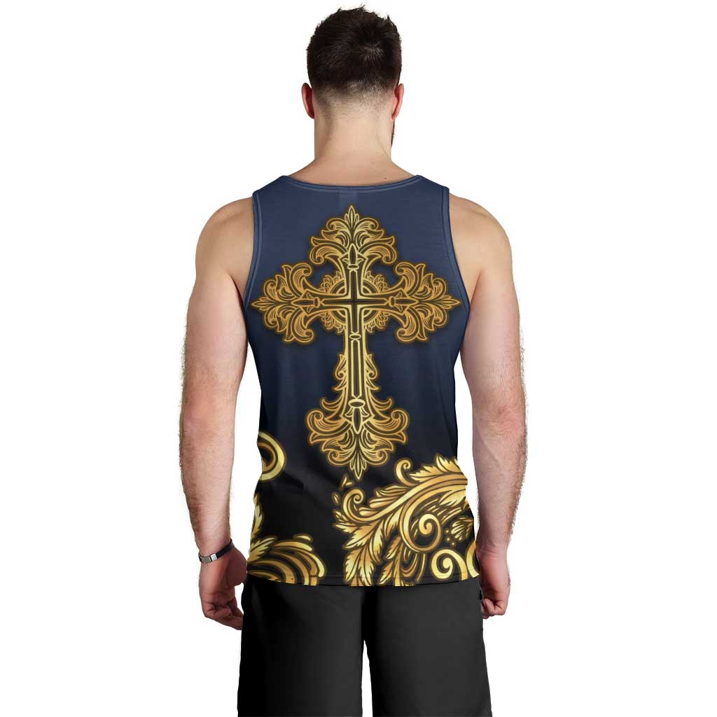 Agnus Dei Lamb of God Men Tank Top Latin Catholic Art with Gold Baroque Accents