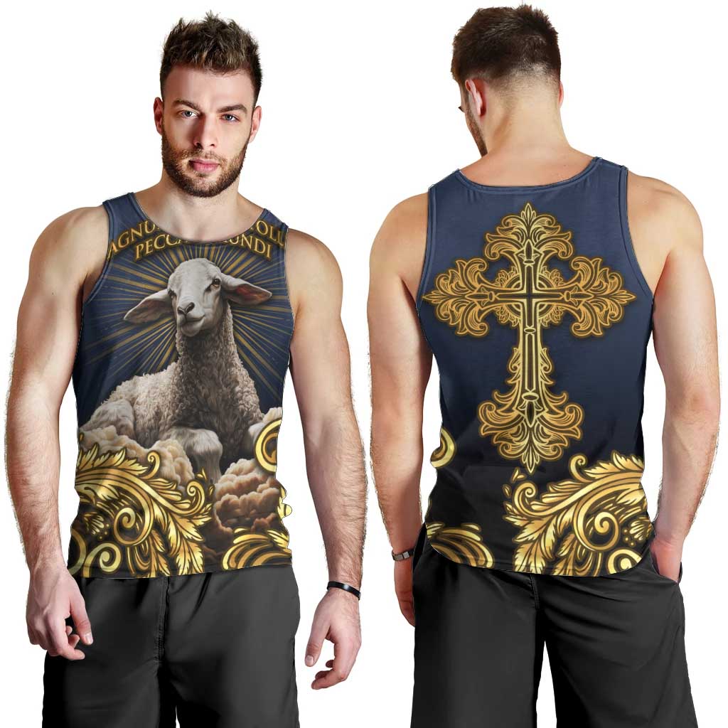 Agnus Dei Lamb of God Men Tank Top Latin Catholic Art with Gold Baroque Accents