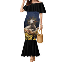 Agnus Dei Lamb of God Mermaid Dress Latin Catholic Art with Gold Baroque Accents