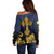 Agnus Dei Lamb of God Off Shoulder Sweater Latin Catholic Art with Gold Baroque Accents