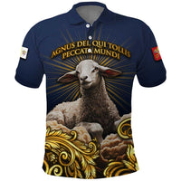 Agnus Dei Lamb of God Polo Shirt Latin Catholic Art with Gold Baroque Accents