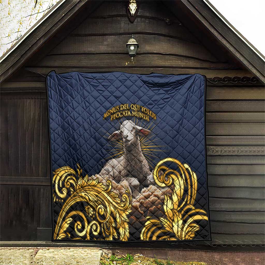 Agnus Dei Lamb of God Quilt Latin Catholic Art with Gold Baroque Accents
