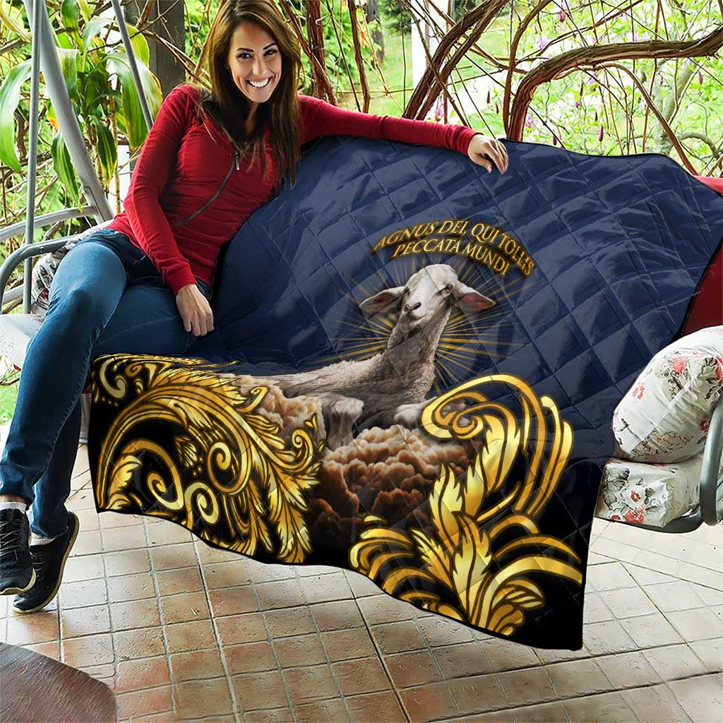 Agnus Dei Lamb of God Quilt Latin Catholic Art with Gold Baroque Accents