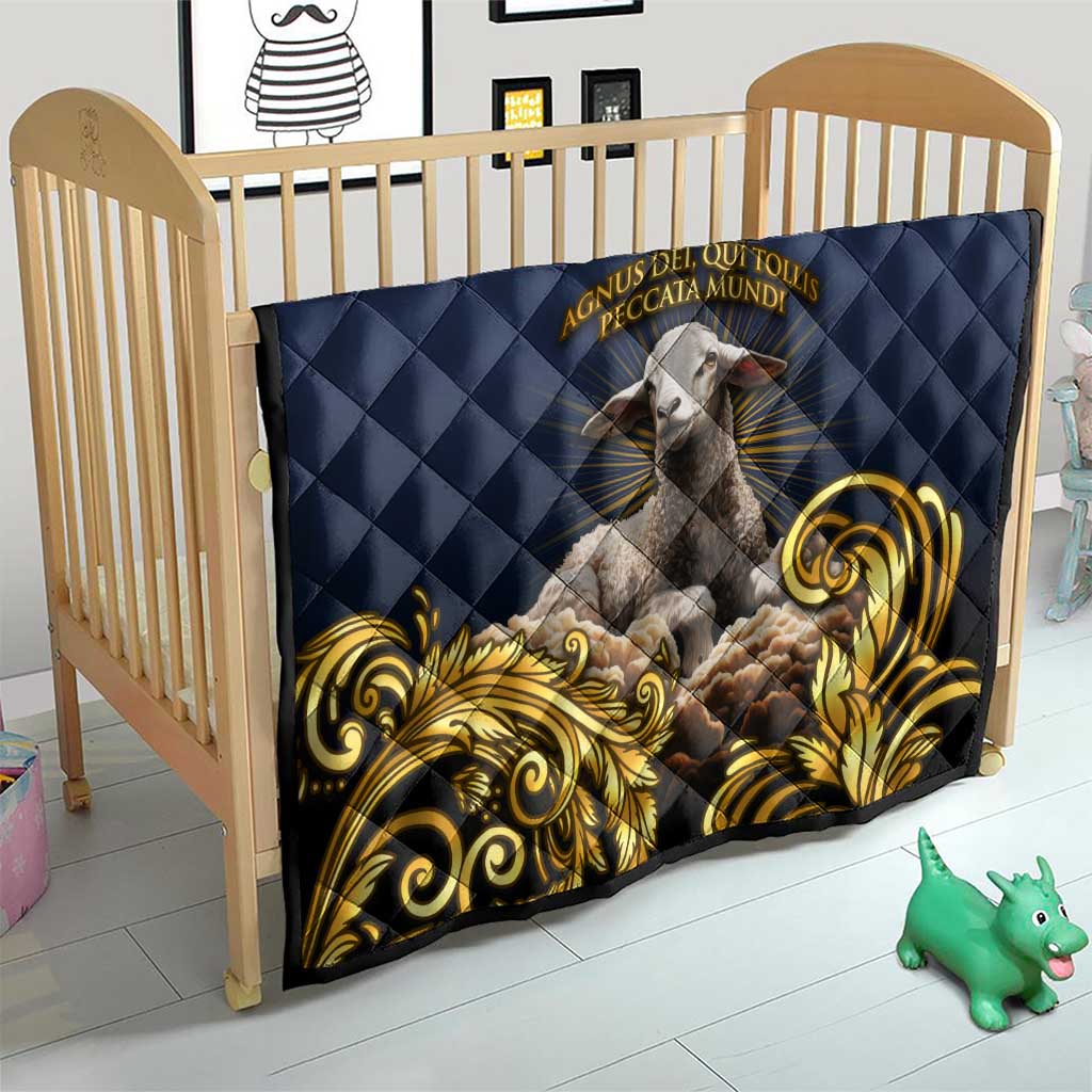 Agnus Dei Lamb of God Quilt Latin Catholic Art with Gold Baroque Accents
