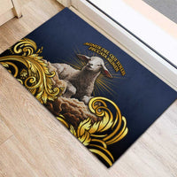 Agnus Dei Lamb of God Rubber Doormat Latin Catholic Art with Gold Baroque Accents