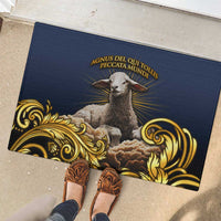 Agnus Dei Lamb of God Rubber Doormat Latin Catholic Art with Gold Baroque Accents