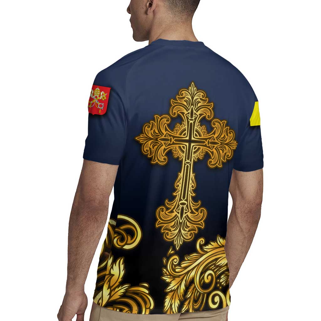 Agnus Dei Lamb of God Rugby Jersey Latin Catholic Art with Gold Baroque Accents