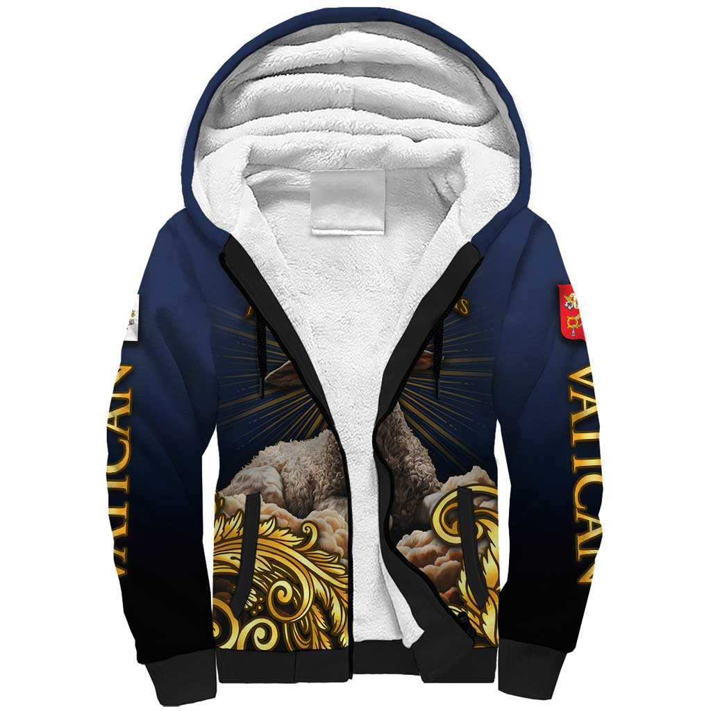 Agnus Dei Lamb of God Sherpa Hoodie Latin Catholic Art with Gold Baroque Accents