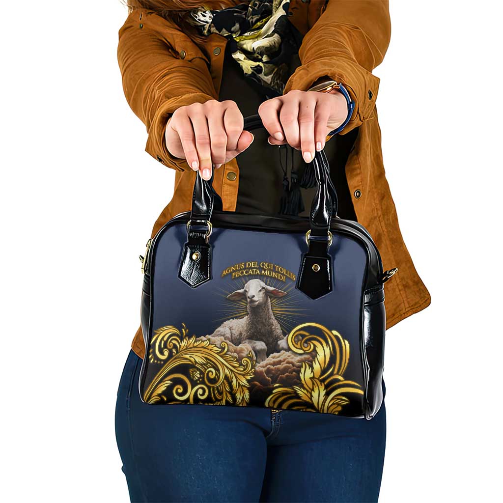 Agnus Dei Lamb of God Shoulder Handbag Latin Catholic Art with Gold Baroque Accents