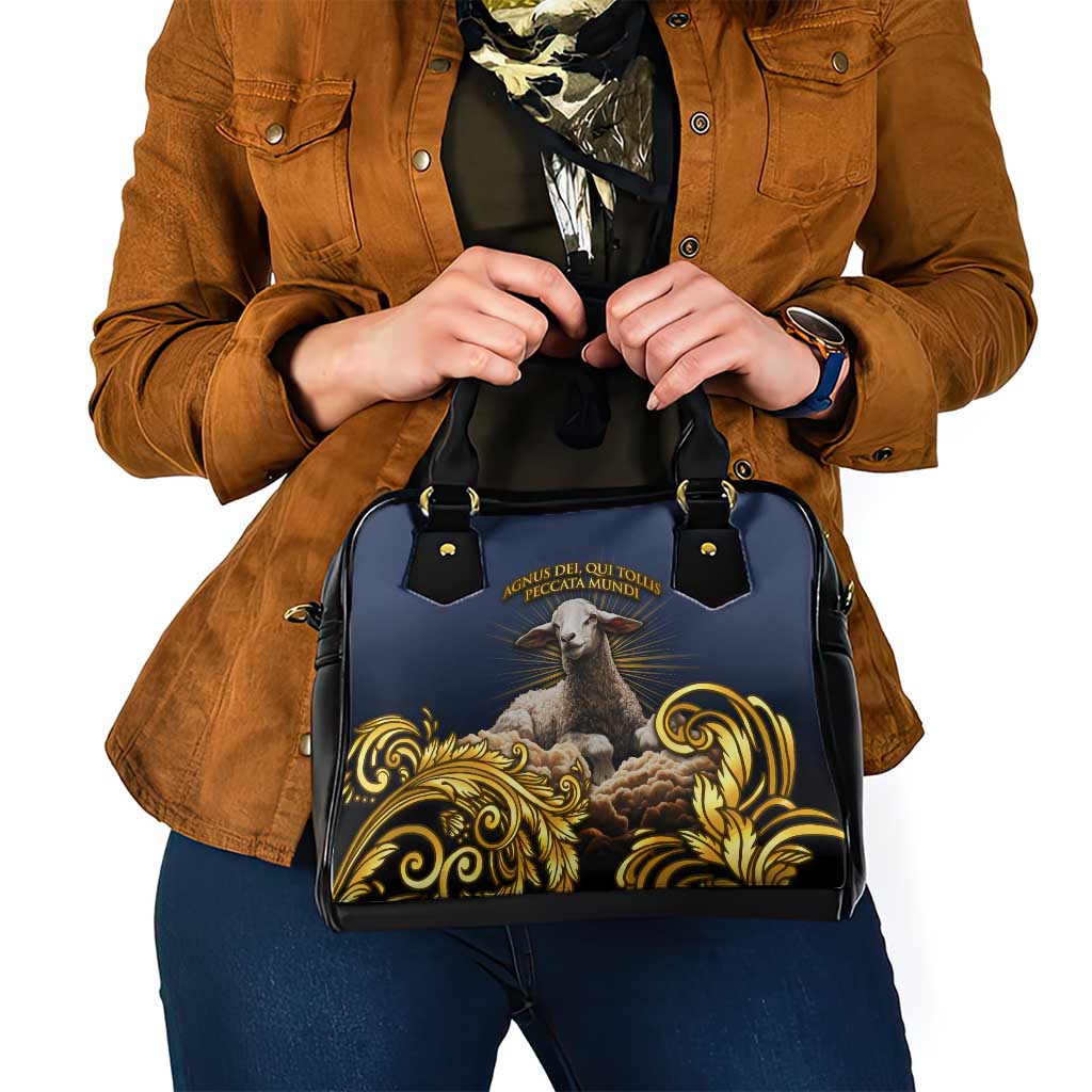 Agnus Dei Lamb of God Shoulder Handbag Latin Catholic Art with Gold Baroque Accents