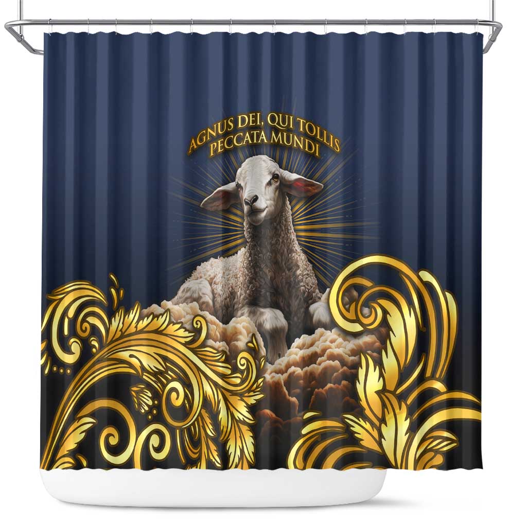 Agnus Dei Lamb of God Shower Curtain Latin Catholic Art with Gold Baroque Accents