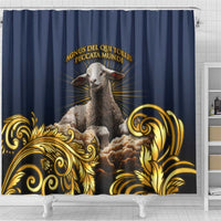 Agnus Dei Lamb of God Shower Curtain Latin Catholic Art with Gold Baroque Accents