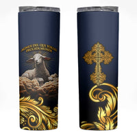 Agnus Dei Lamb of God Skinny Tumbler Latin Catholic Art with Gold Baroque Accents
