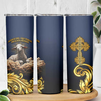 Agnus Dei Lamb of God Skinny Tumbler Latin Catholic Art with Gold Baroque Accents