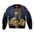 Agnus Dei Lamb of God Sleeve Zip Bomber Jacket Latin Catholic Art with Gold Baroque Accents