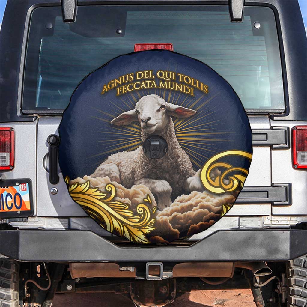 Agnus Dei Lamb of God Spare Tire Cover Latin Catholic Art with Gold Baroque Accents
