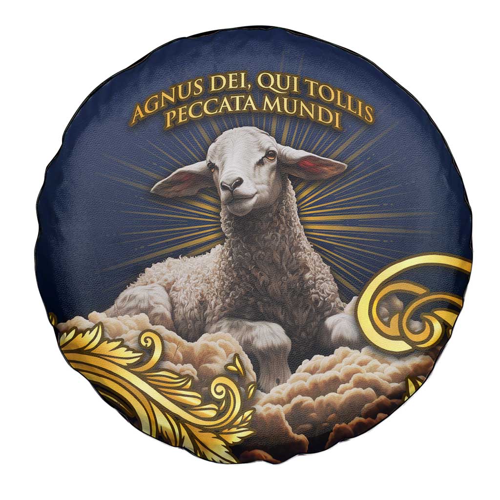 Agnus Dei Lamb of God Spare Tire Cover Latin Catholic Art with Gold Baroque Accents
