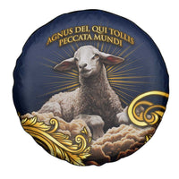 Agnus Dei Lamb of God Spare Tire Cover Latin Catholic Art with Gold Baroque Accents