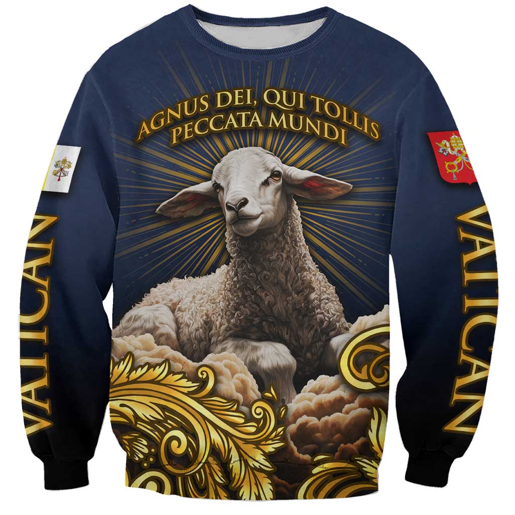 Agnus Dei Lamb of God Sweatshirt Latin Catholic Art with Gold Baroque Accents