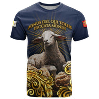 Agnus Dei Lamb of God T Shirt Latin Catholic Art with Gold Baroque Accents