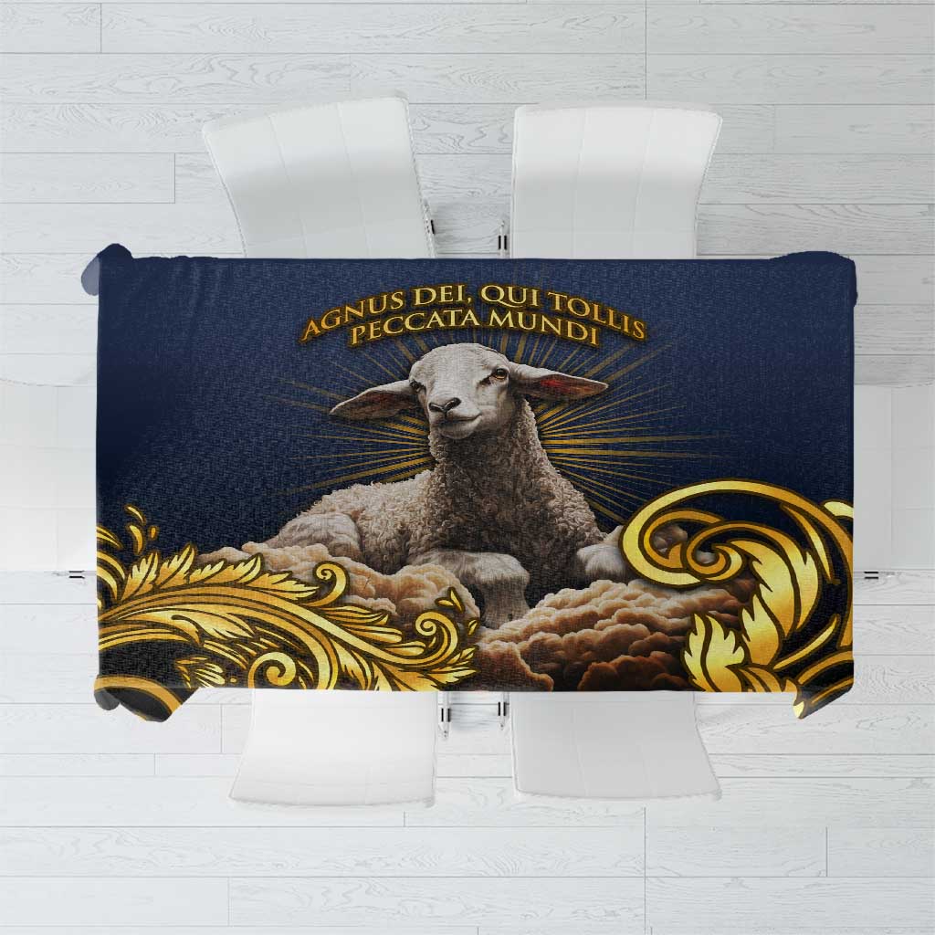 Agnus Dei Lamb of God Tablecloth Latin Catholic Art with Gold Baroque Accents