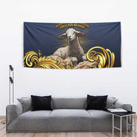 Agnus Dei Lamb of God Tapestry Latin Catholic Art with Gold Baroque Accents