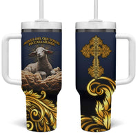 Agnus Dei Lamb of God Tumbler With Handle Latin Catholic Art with Gold Baroque Accents