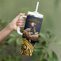 Agnus Dei Lamb of God Tumbler With Handle Latin Catholic Art with Gold Baroque Accents