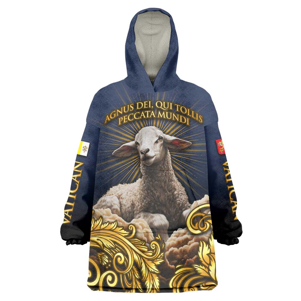 Agnus Dei Lamb of God Wearable Blanket Hoodie Latin Catholic Art with Gold Baroque Accents