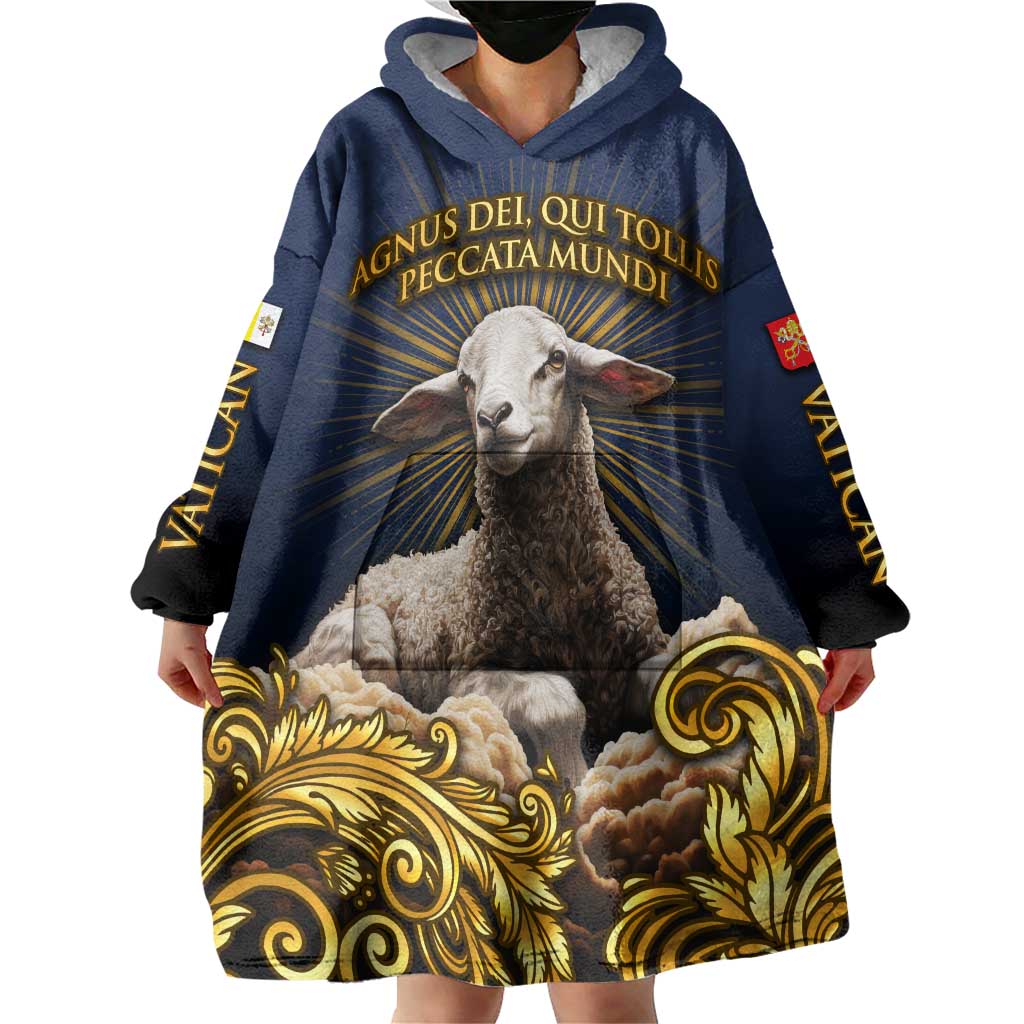 Agnus Dei Lamb of God Wearable Blanket Hoodie Latin Catholic Art with Gold Baroque Accents