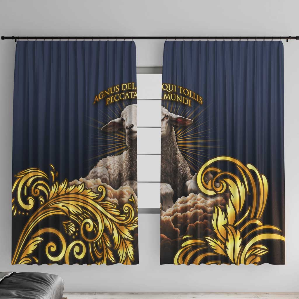 Agnus Dei Lamb of God Window Curtain Latin Catholic Art with Gold Baroque Accents