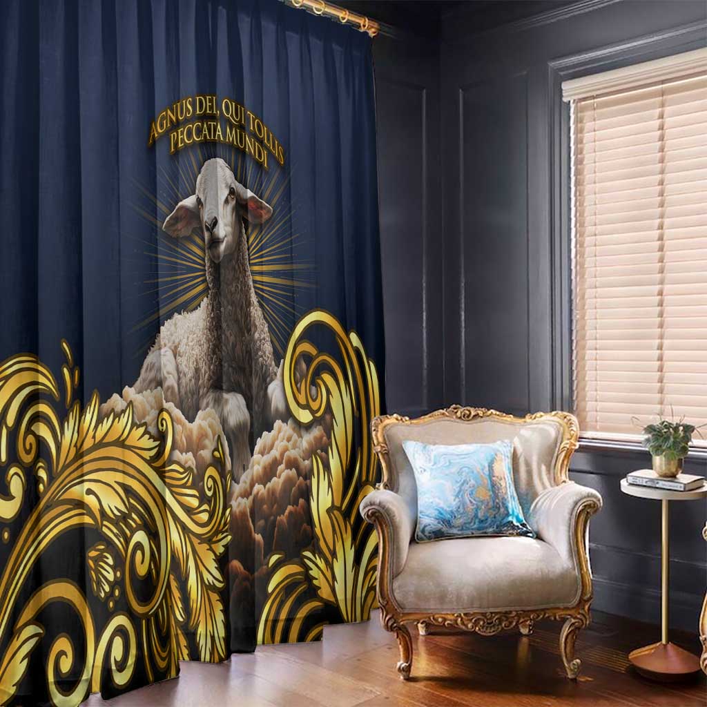 Agnus Dei Lamb of God Window Curtain Latin Catholic Art with Gold Baroque Accents