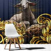 Agnus Dei Lamb of God Window Curtain Latin Catholic Art with Gold Baroque Accents