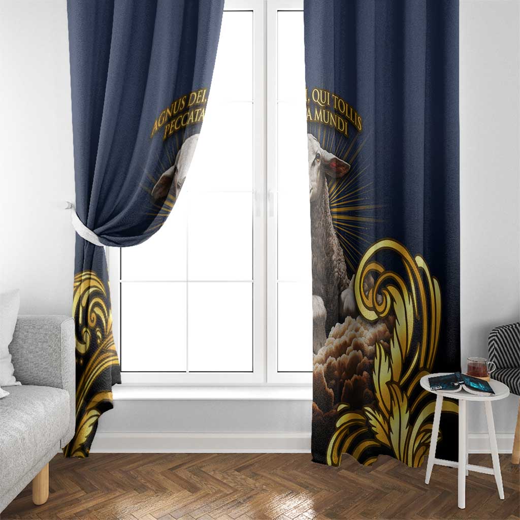 Agnus Dei Lamb of God Window Curtain Latin Catholic Art with Gold Baroque Accents