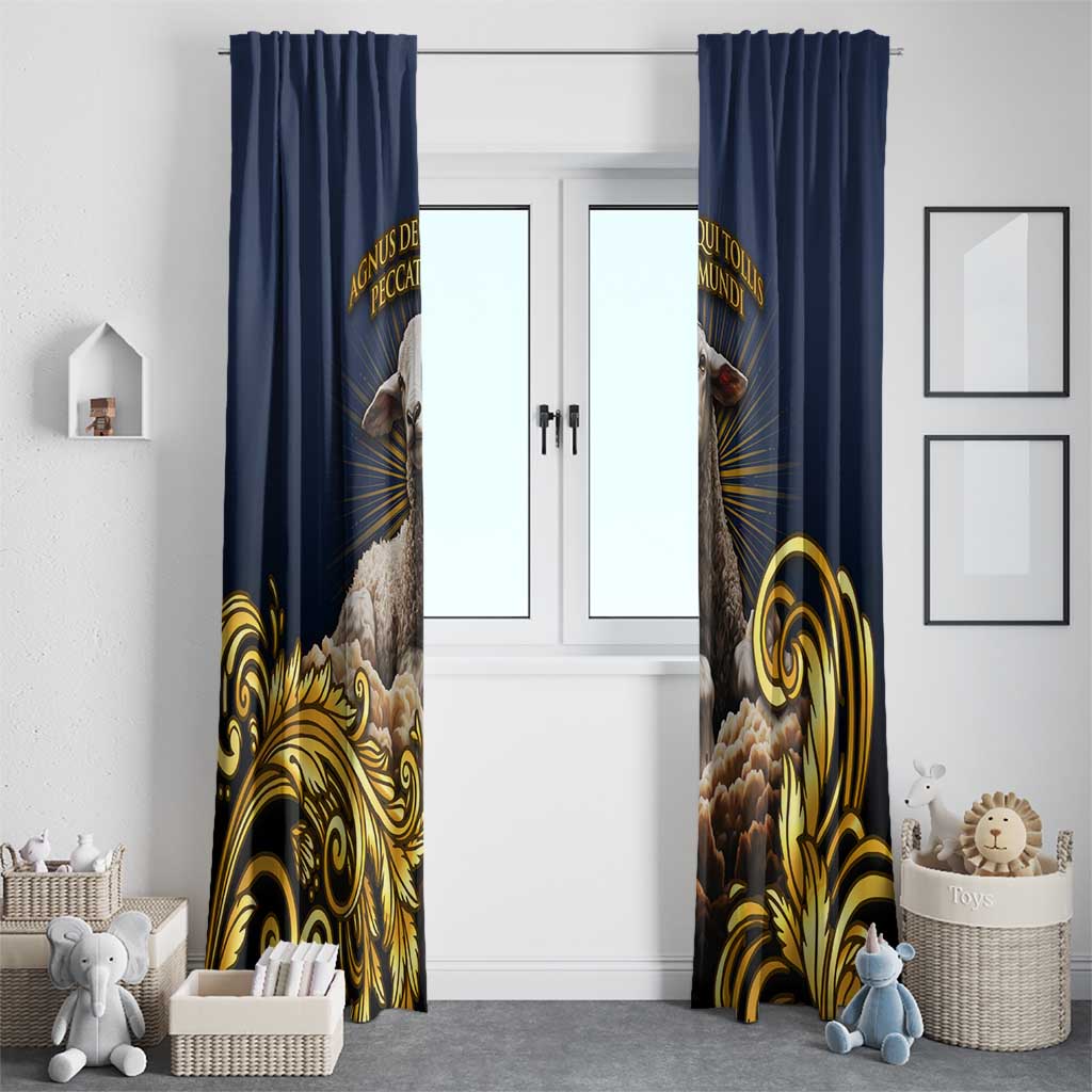 Agnus Dei Lamb of God Window Curtain Latin Catholic Art with Gold Baroque Accents