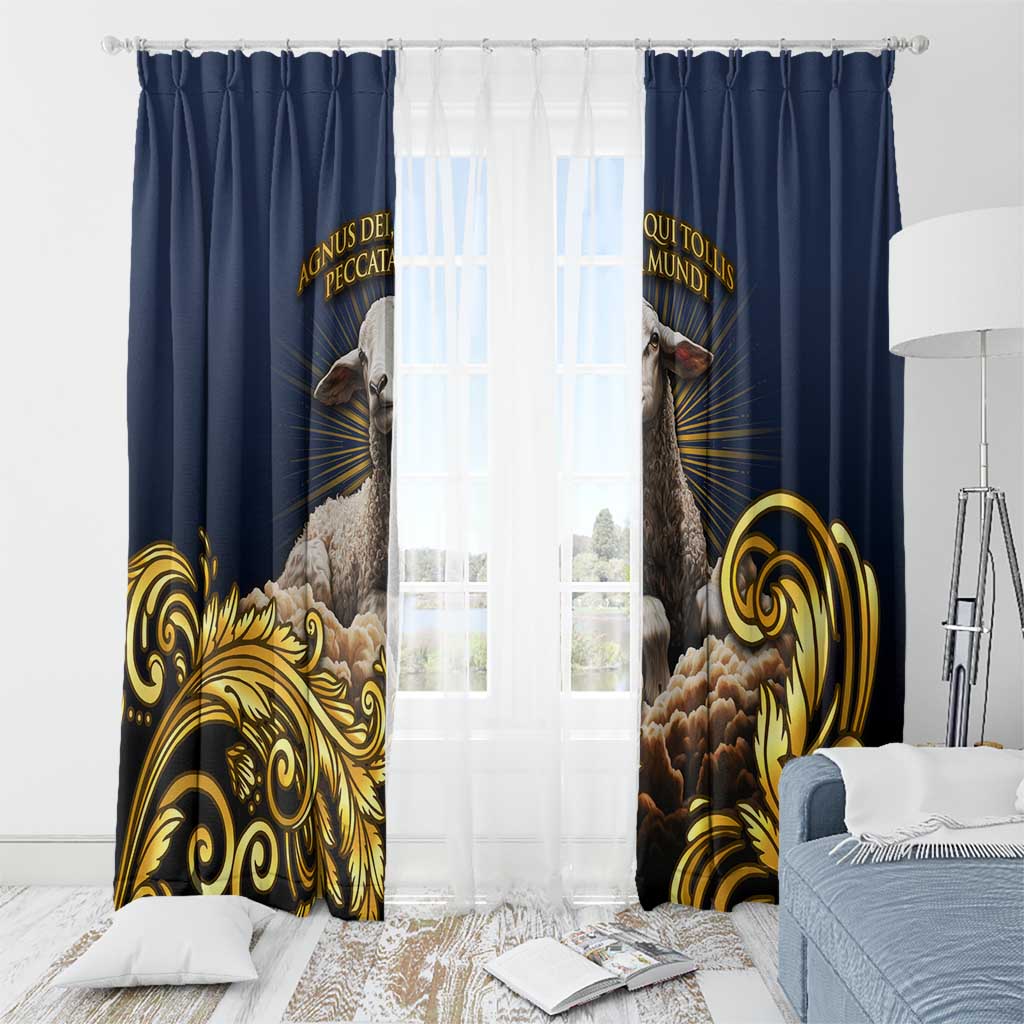 Agnus Dei Lamb of God Window Curtain Latin Catholic Art with Gold Baroque Accents